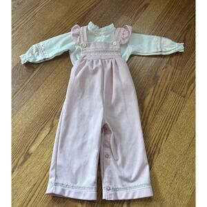 Vintage Carter’s Overall Set Size 18 Months 2-Piece Long Sleeve Flowers Bow